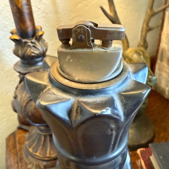 Tall Vintage Cigar Lighter Matt black & Brass Queen Chess Piece - Picture 9 of 16